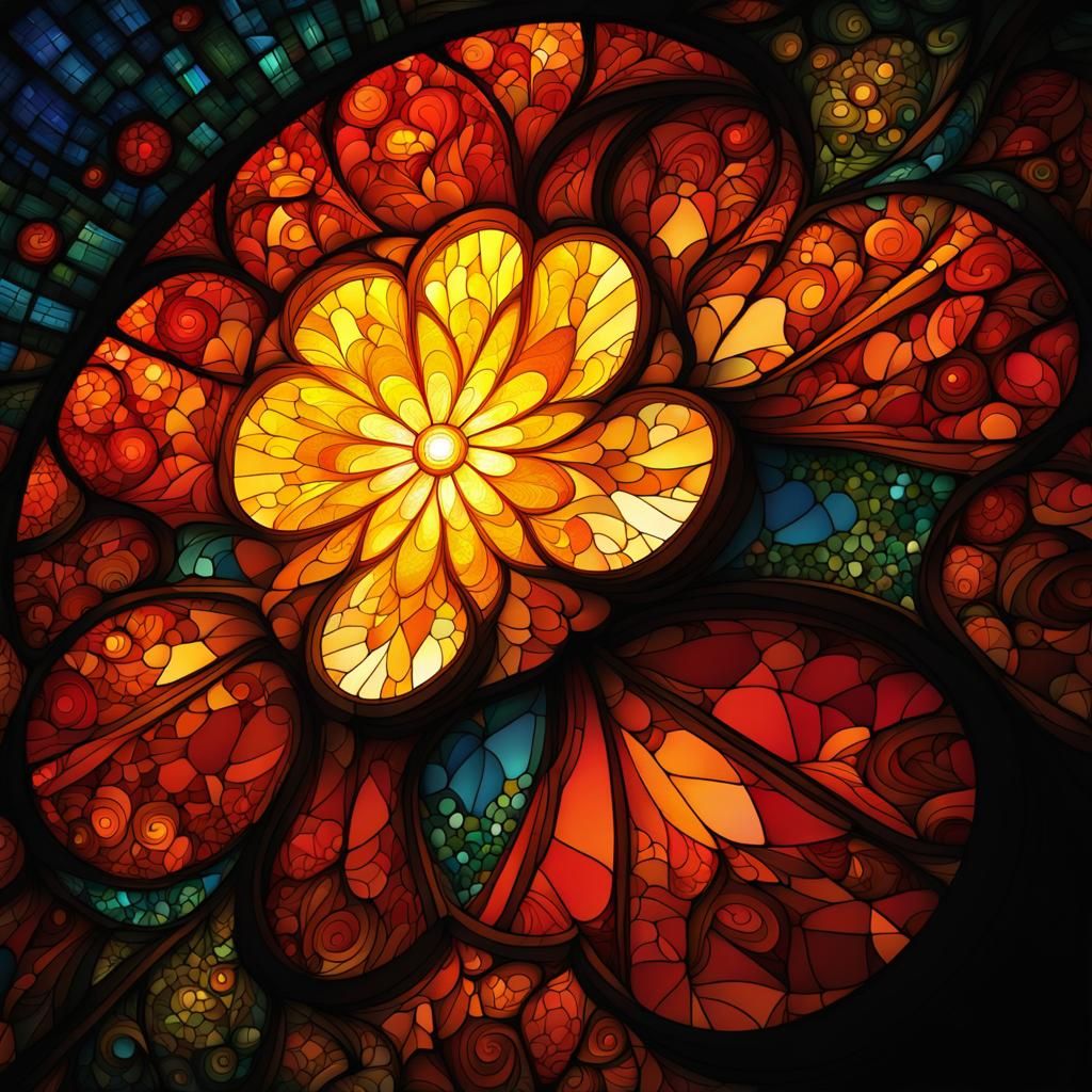 Abstract Stained Glass Window with Fractal Design