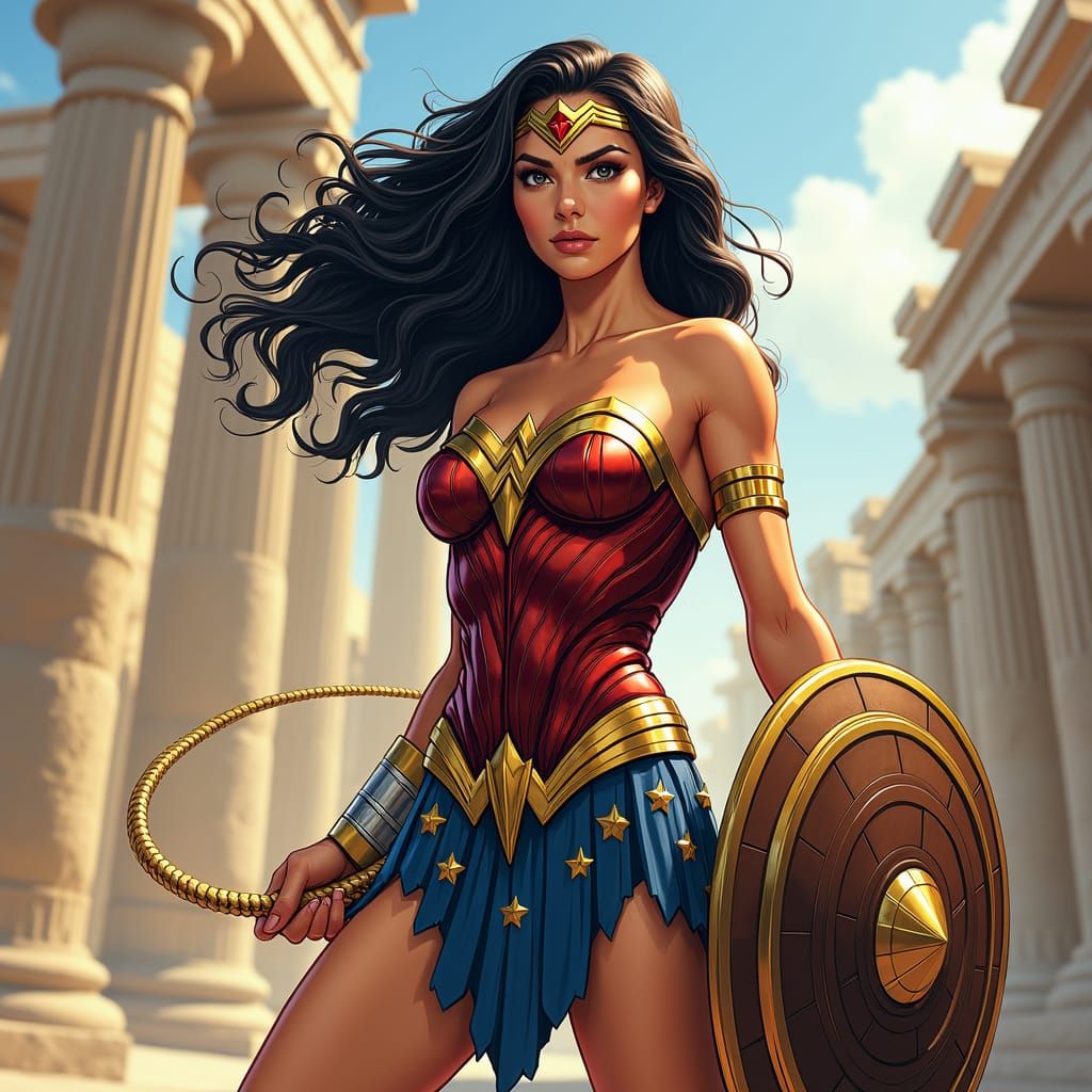 Wonder Woman in Heroic Stance: Comic Book Art