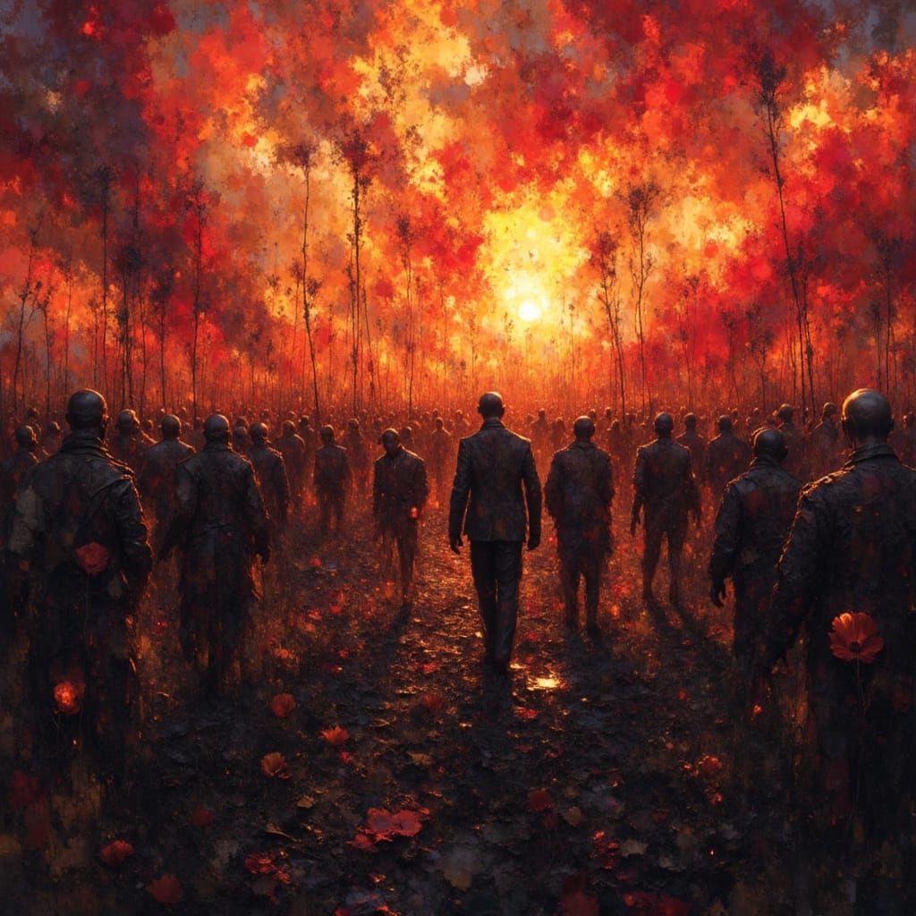 Zombie Apocalypse Silhouetted by Setting Sun