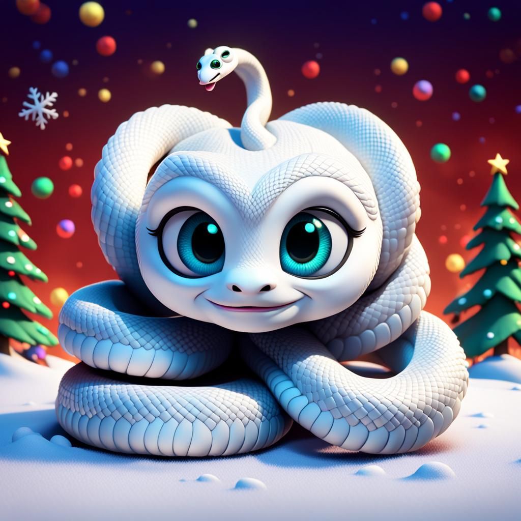 White snakes Christmas with cute chibi eyes