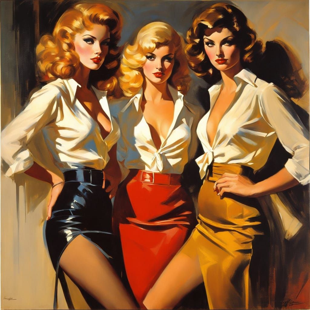 Vintage Pinup Girls in 1970s Business Office