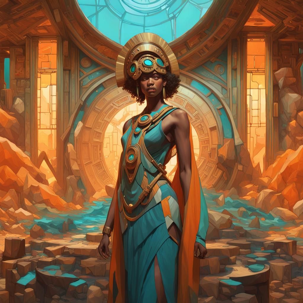 Time Traveler Arriving in 10000 BC, Cubist Art Deco