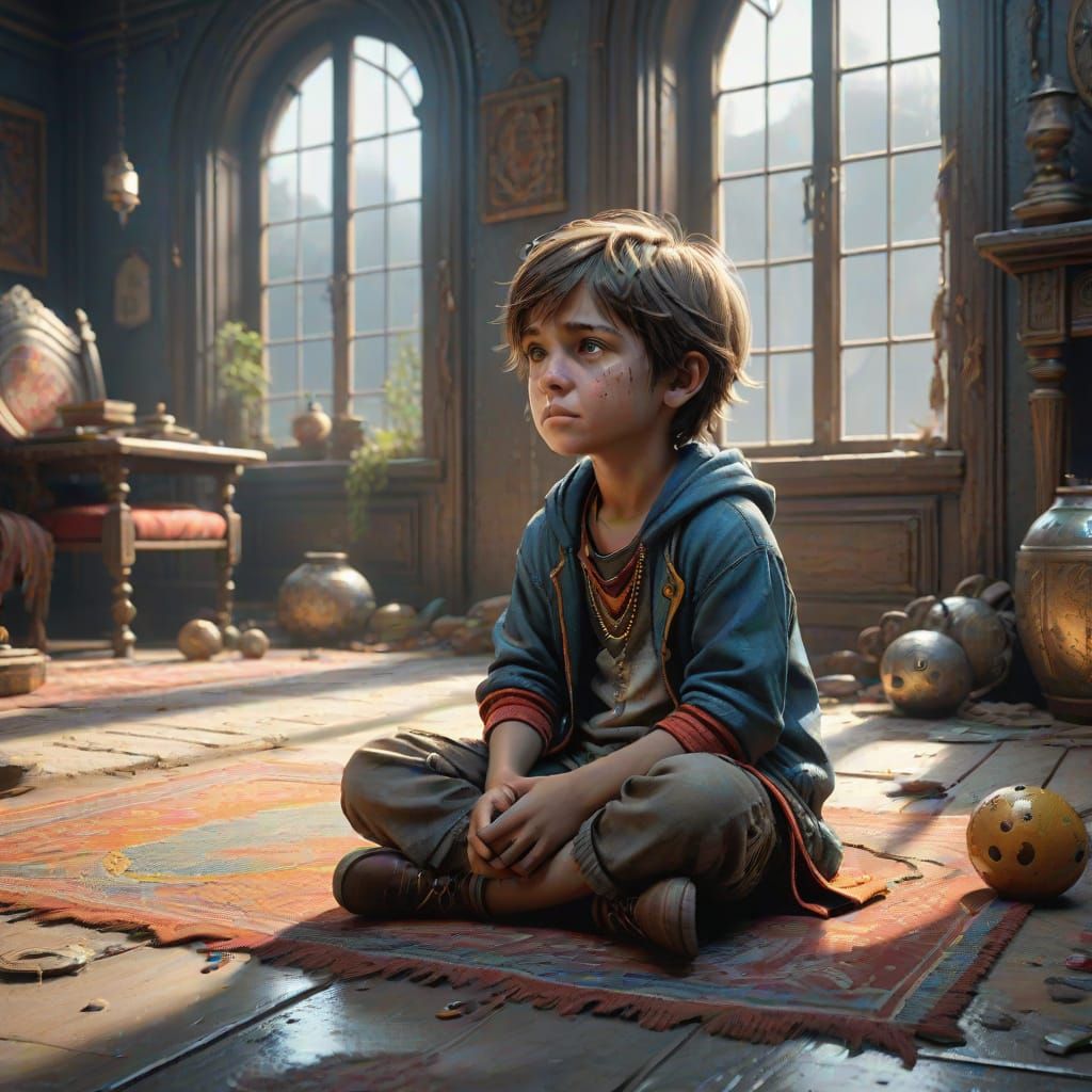 Fantasy Concept Art of a Solitary Child on Rug