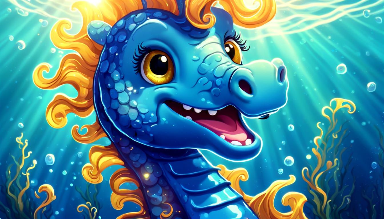 Smiling Seahorse in Disney Cartoon Style