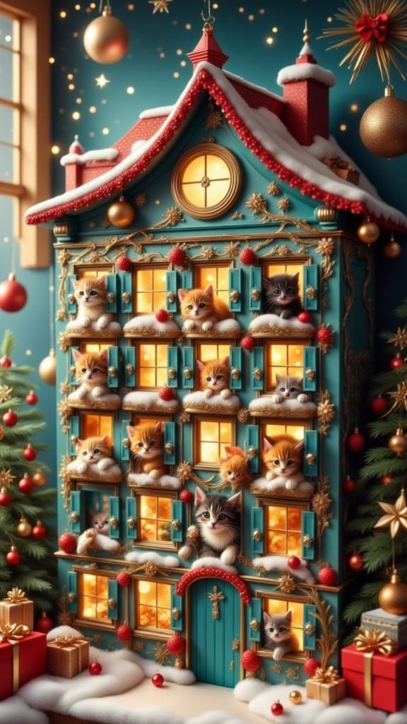 Christmas Kitten Advent Calendar with Whimsical Kittens