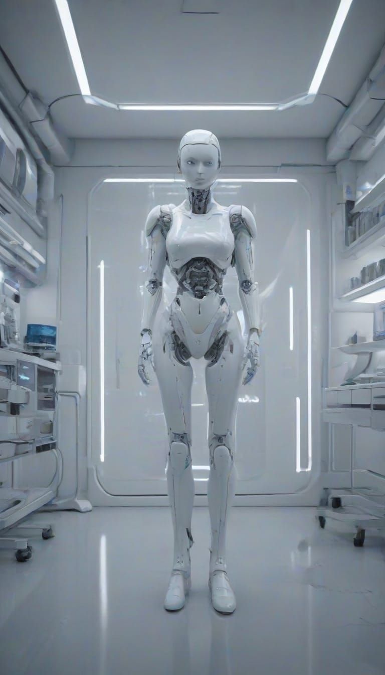Futuristic Laboratory Scene with Female Robot