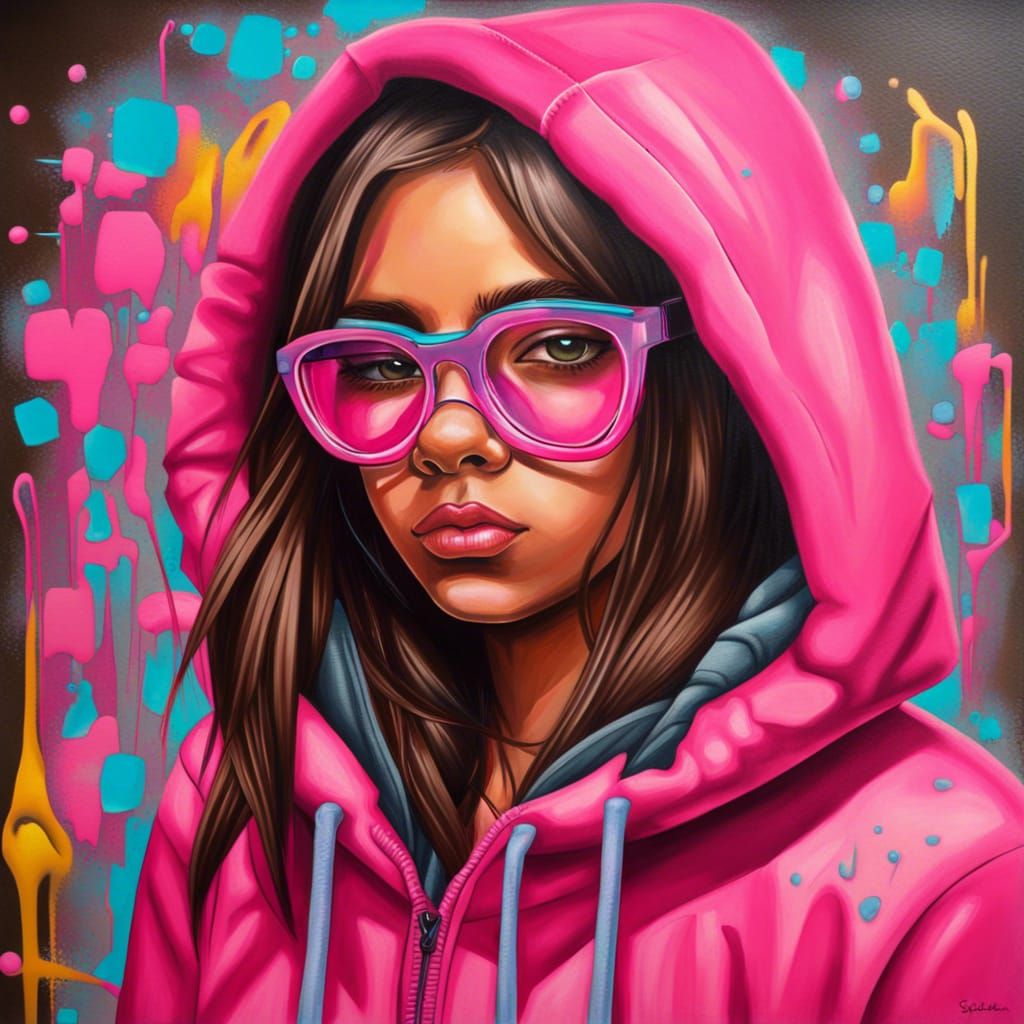 Mexican Girl in Graffiti Street Art Style