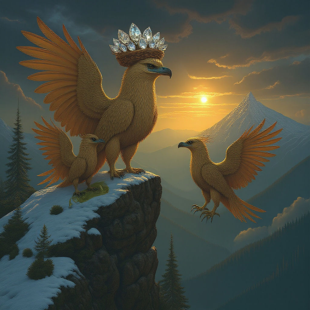 Griffin Surveys Mountain Domain in Fantasy Art