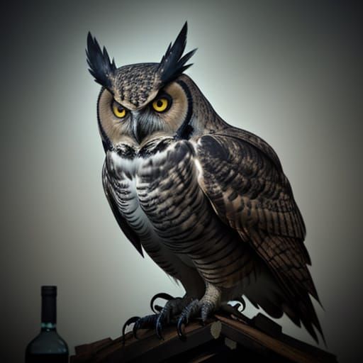 Great Horned Owl Screams Amidst Bones and Bourbon