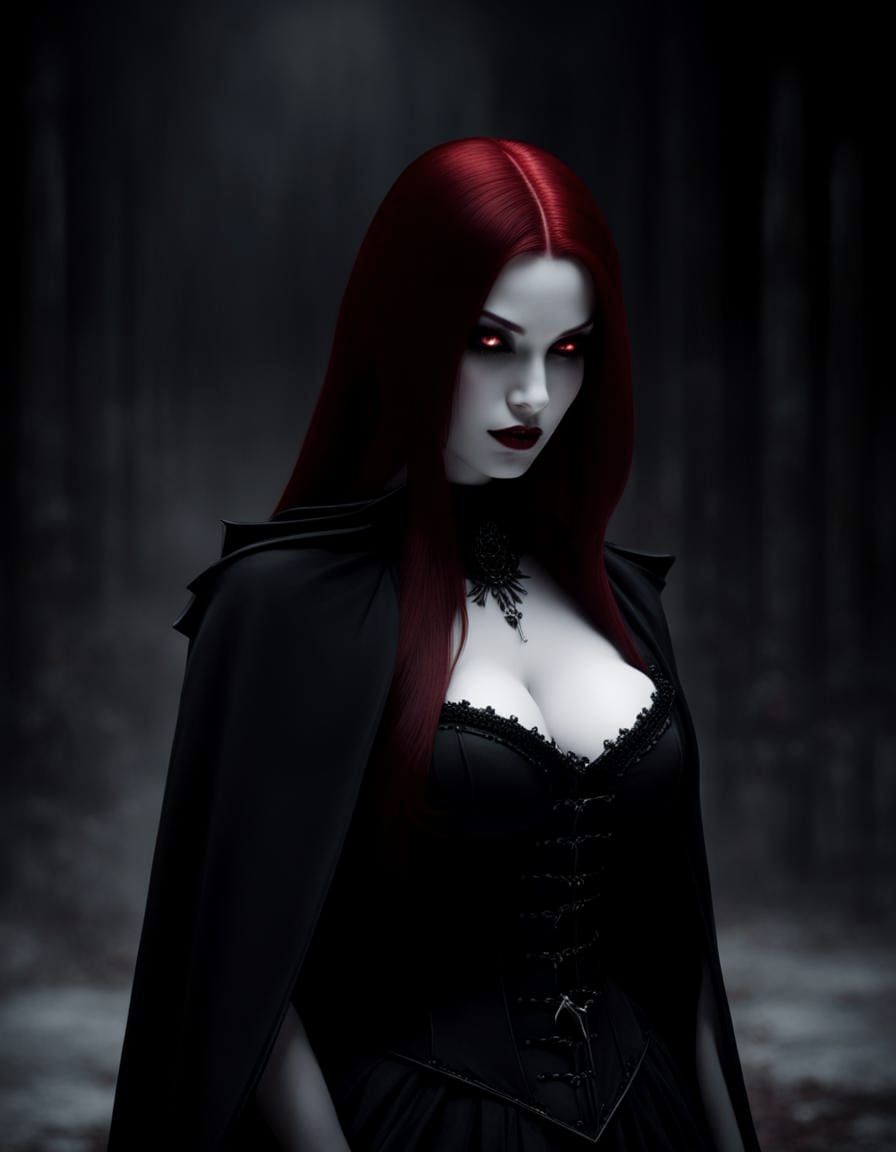 Gothic Vampire in Dark Castle, Fantasy Art