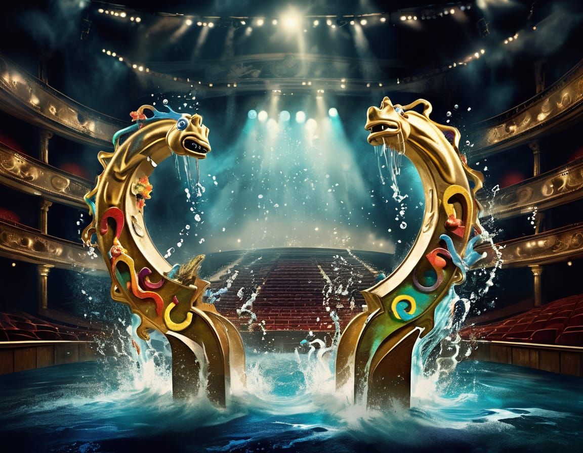 Grumpy Horseshoes Perform Aquatic Daring in Grand Theatre