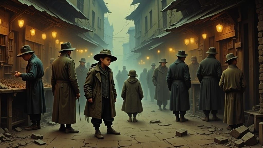 Urchin in Marketplace, Beksinski-Inspired