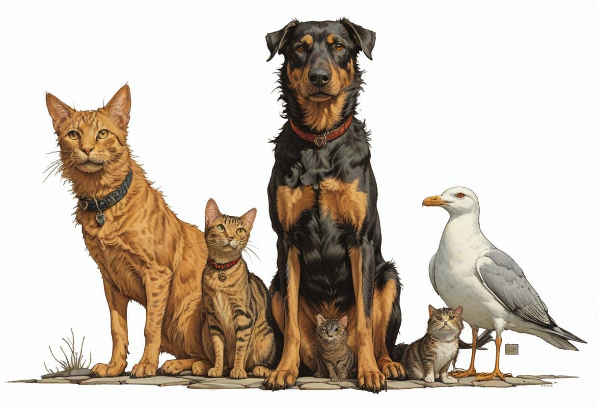 Detailed Animal Lineup Illustration in Fantasy Style