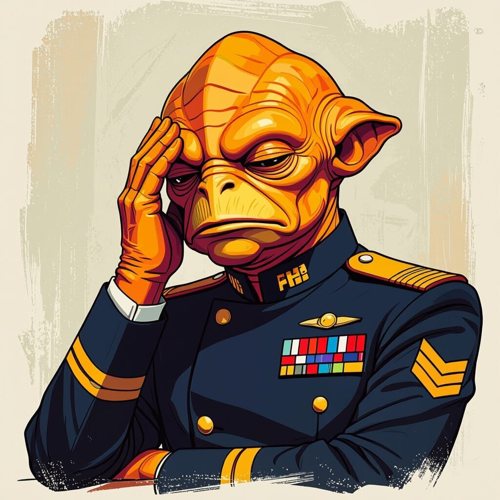 Admiral Ackbar Facepalm in Retro Sci-Fi Illustration
