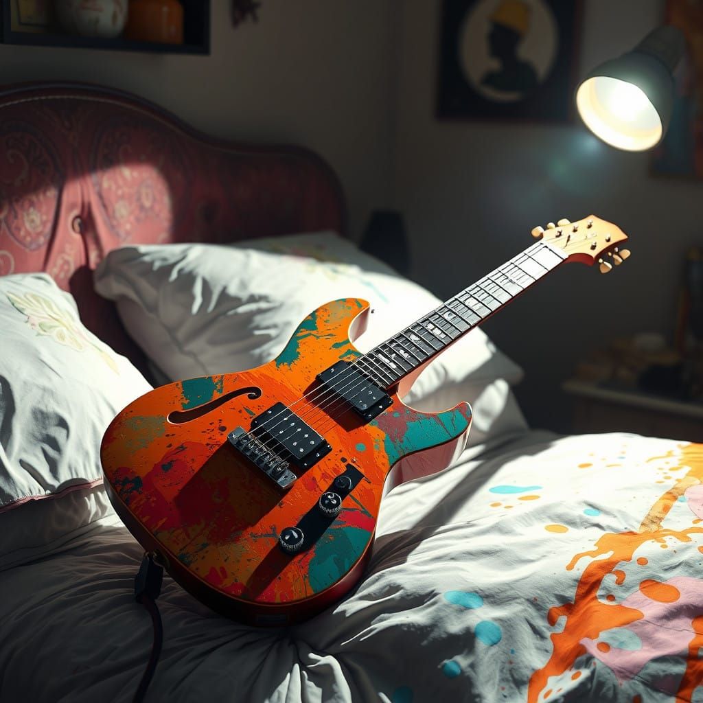 Surreal Guitar in Vibrant Triadic Colors