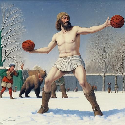 Peasant's Winter Basketball Game with Bears
