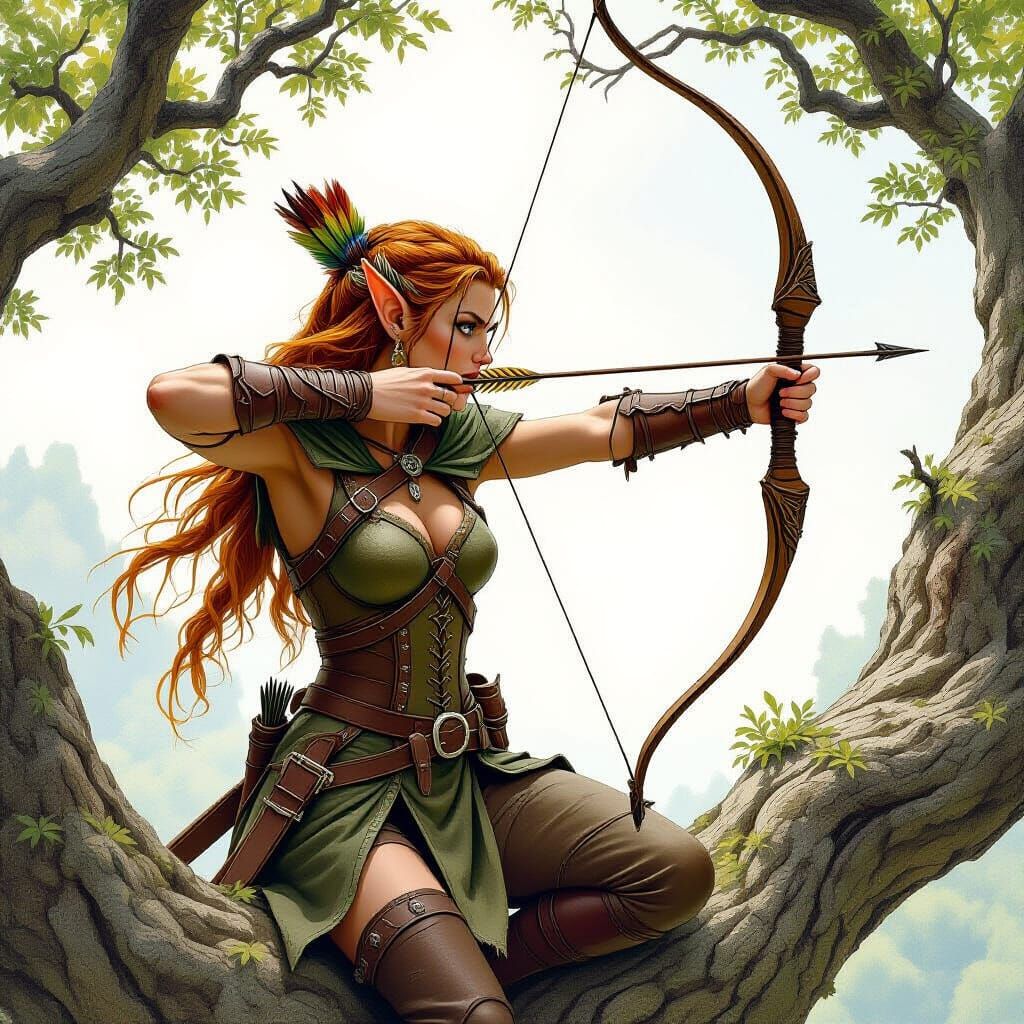 Wood Elf Archer in Whimsical Fantasy Art Style