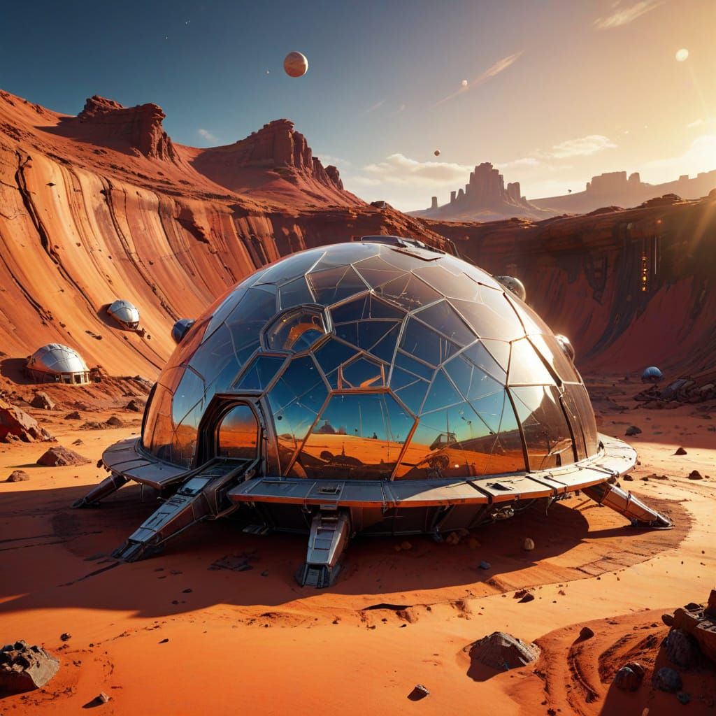 Retro-Futuristic Biodome on Red Planet in Sci-Fi Illustratio...