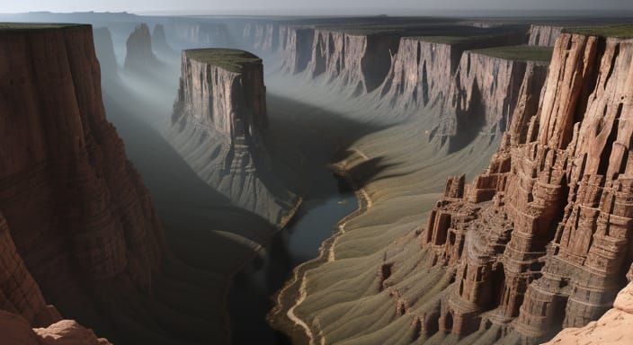 Vast Canyon Landscape with Dramatic Lighting