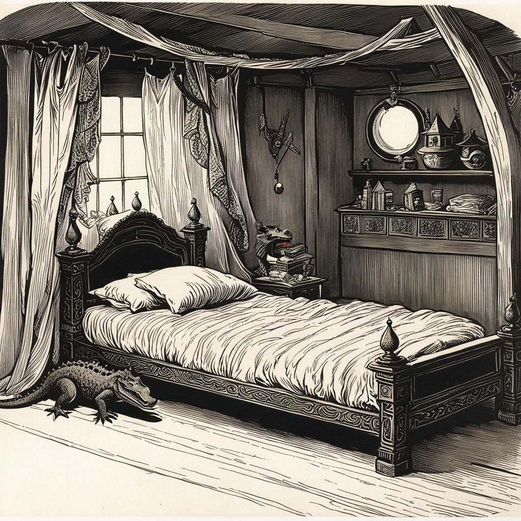 Alligator Under Bed in Storybook Style