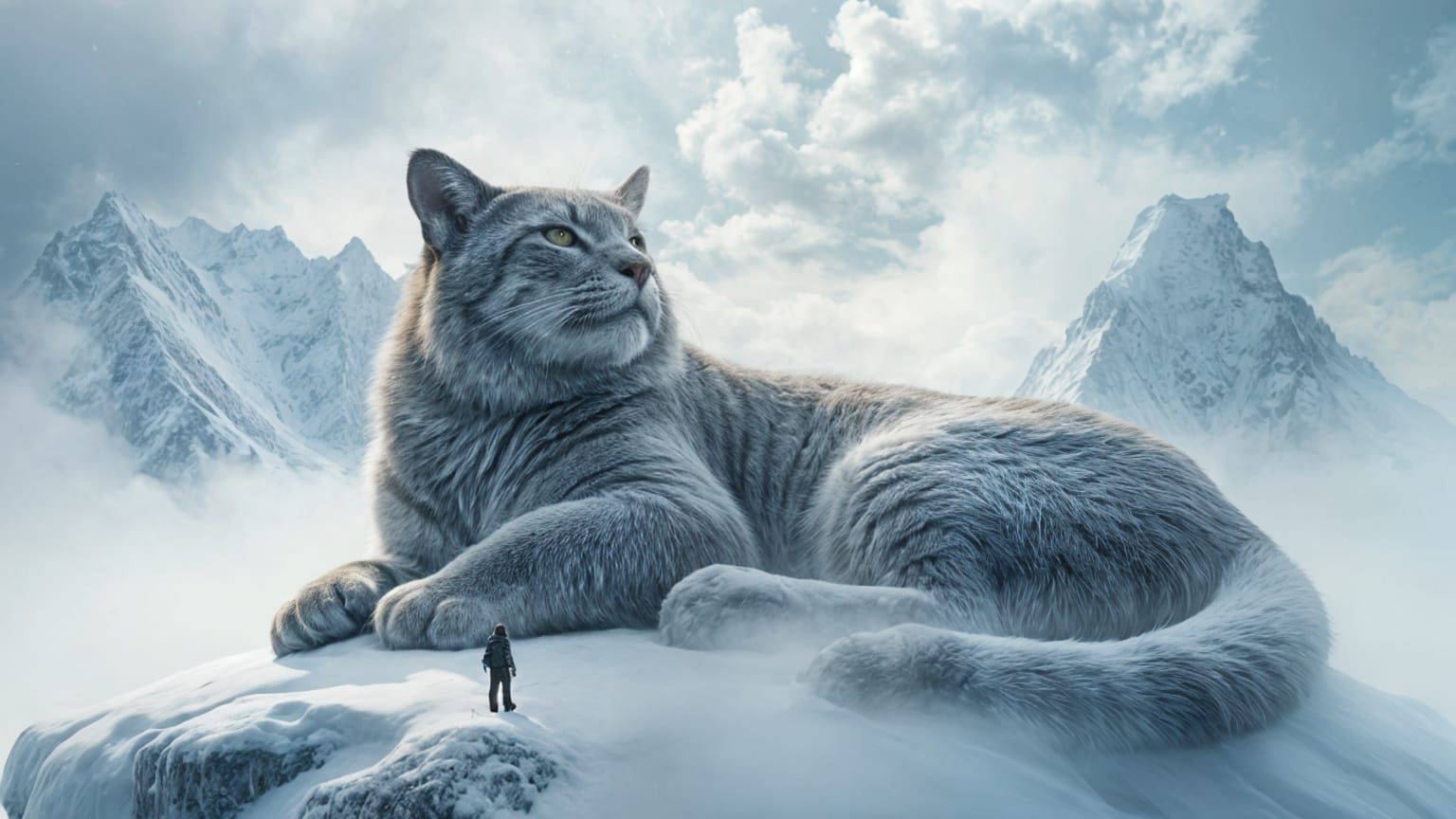 Titanic Mountain Cat in Snowy Peaks
