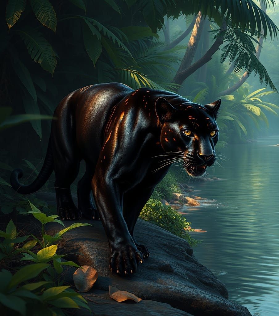 Majestic Black Panther in Ancient Jungle