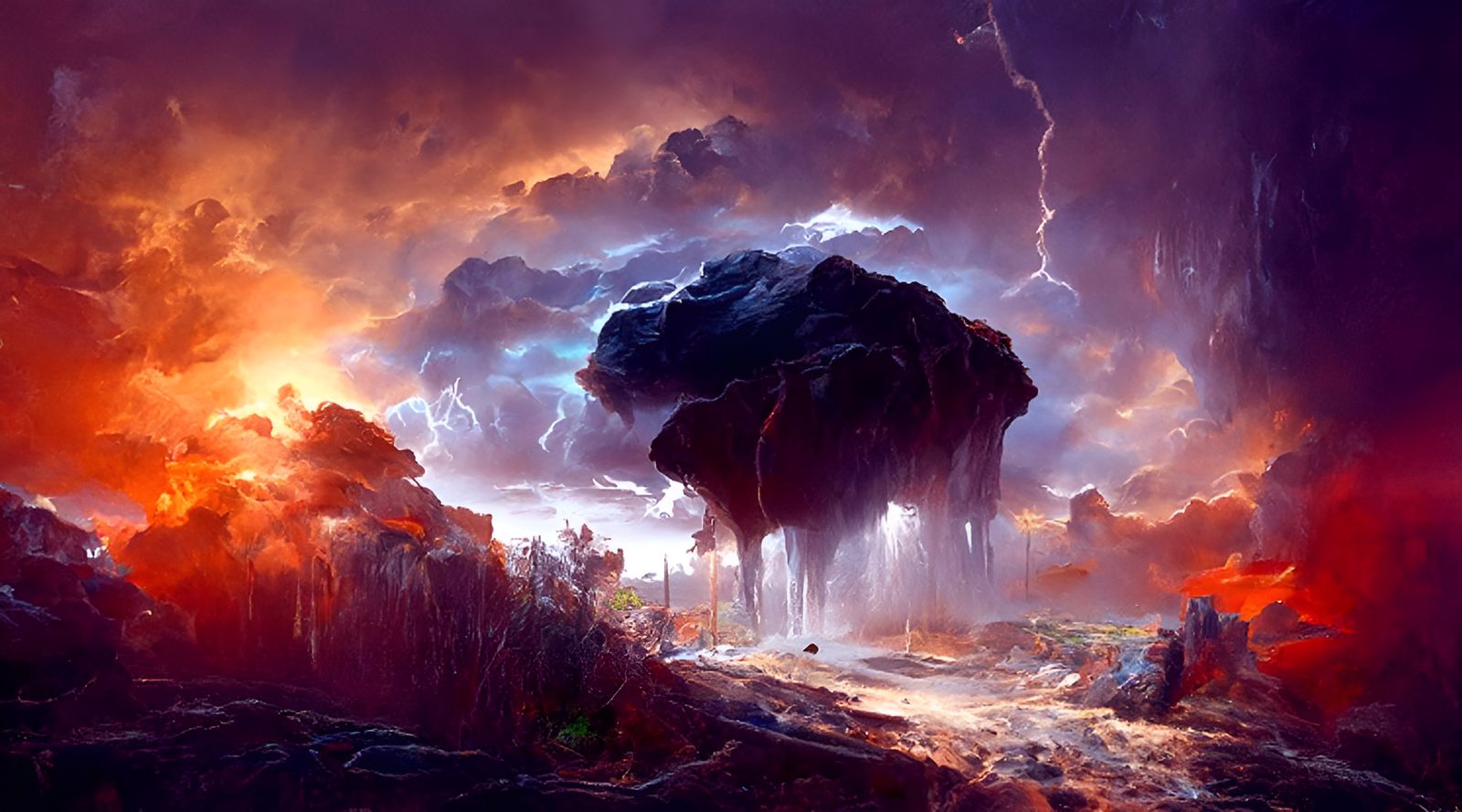 Epic Lightning Storm in Canyon: Hyperrealistic Painting