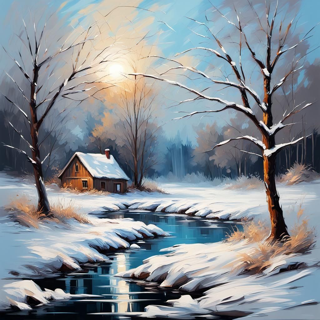 Impasto Winter Landscape with Complex Textures