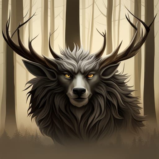 Mystical Forest Beast with Deep Shadows