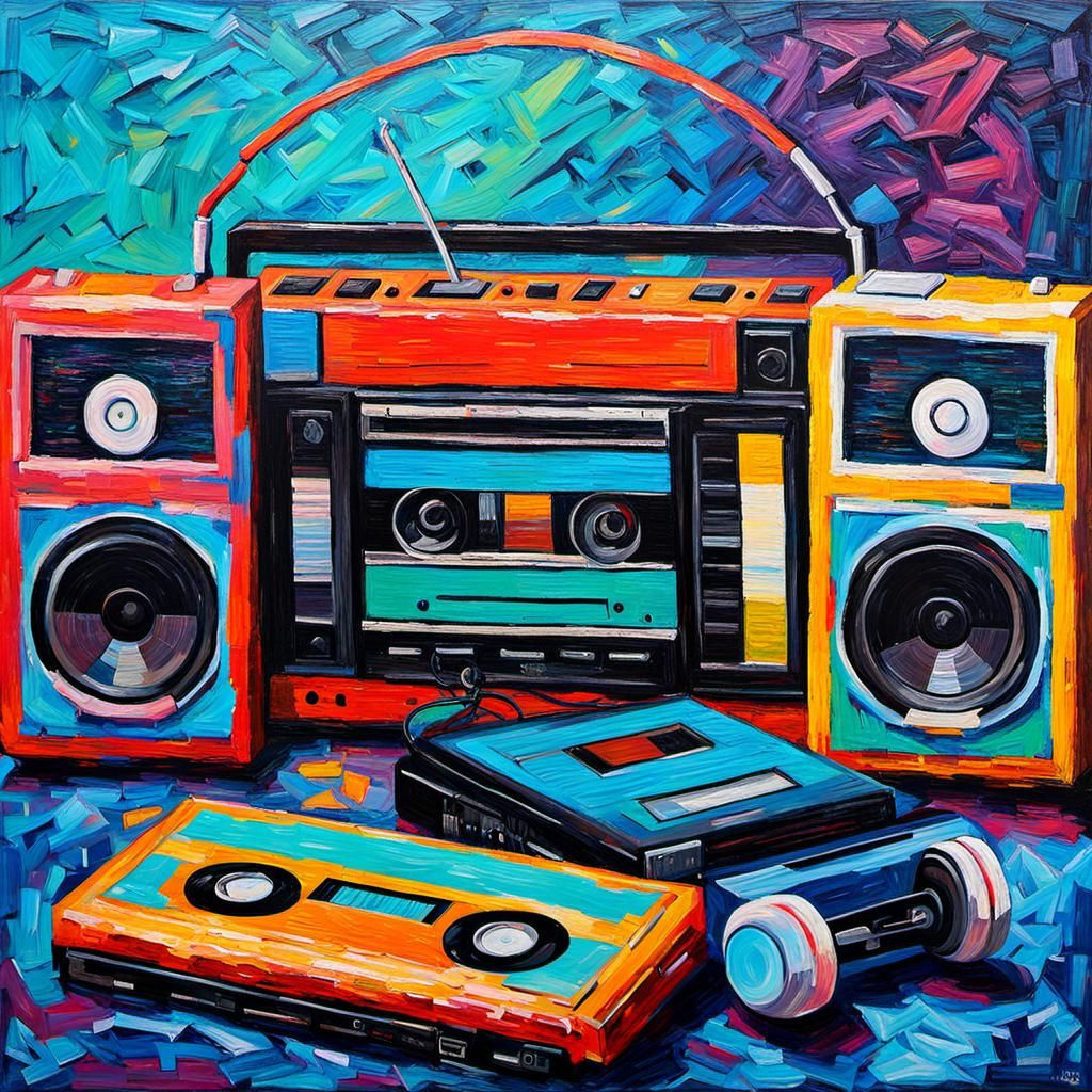 80s Walkman and Cassettes in Expressionist Oil Painting