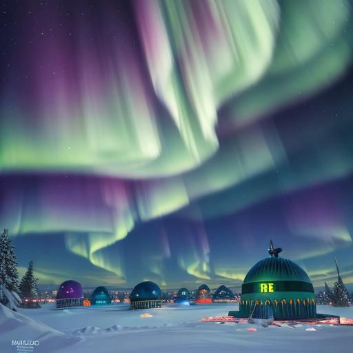 Igloos Under Aurora Borealis: Hyperrealistic Concept Art