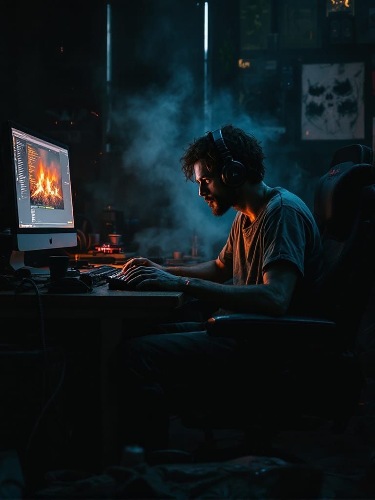 Keyboard Warrior in Dystopian Cyberpunk Style