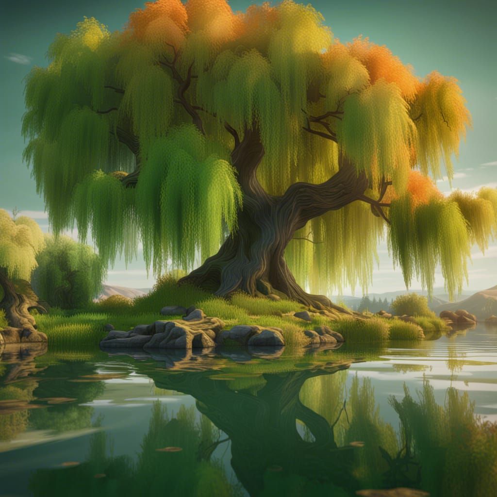 Green Willow Tree Concept Art in Unreal Engine 5