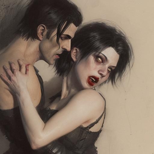 Sinister Vampire Couple Embrace