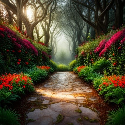 Hyperrealistic Garden of Mysterious Delights