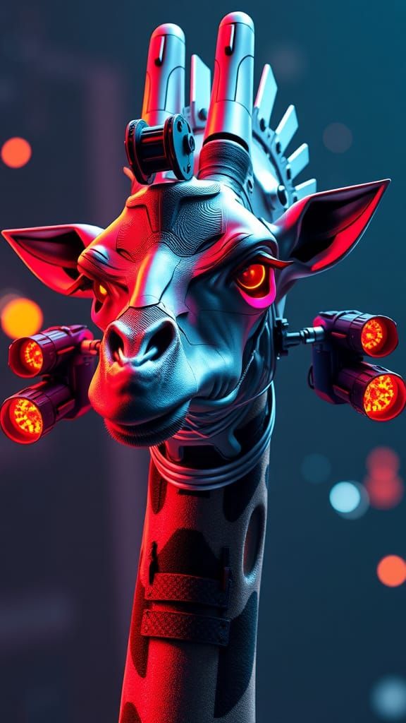 Cyberpunk Giraffe with Auto Cannons in Sci-Fi Style