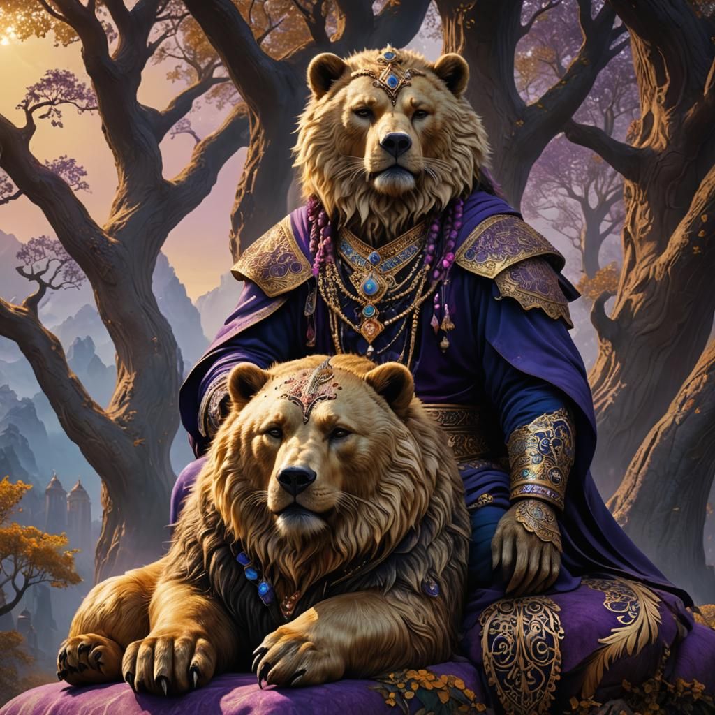 Persian Shahdokht on Majestic Bear: Fantasy Matte Painting