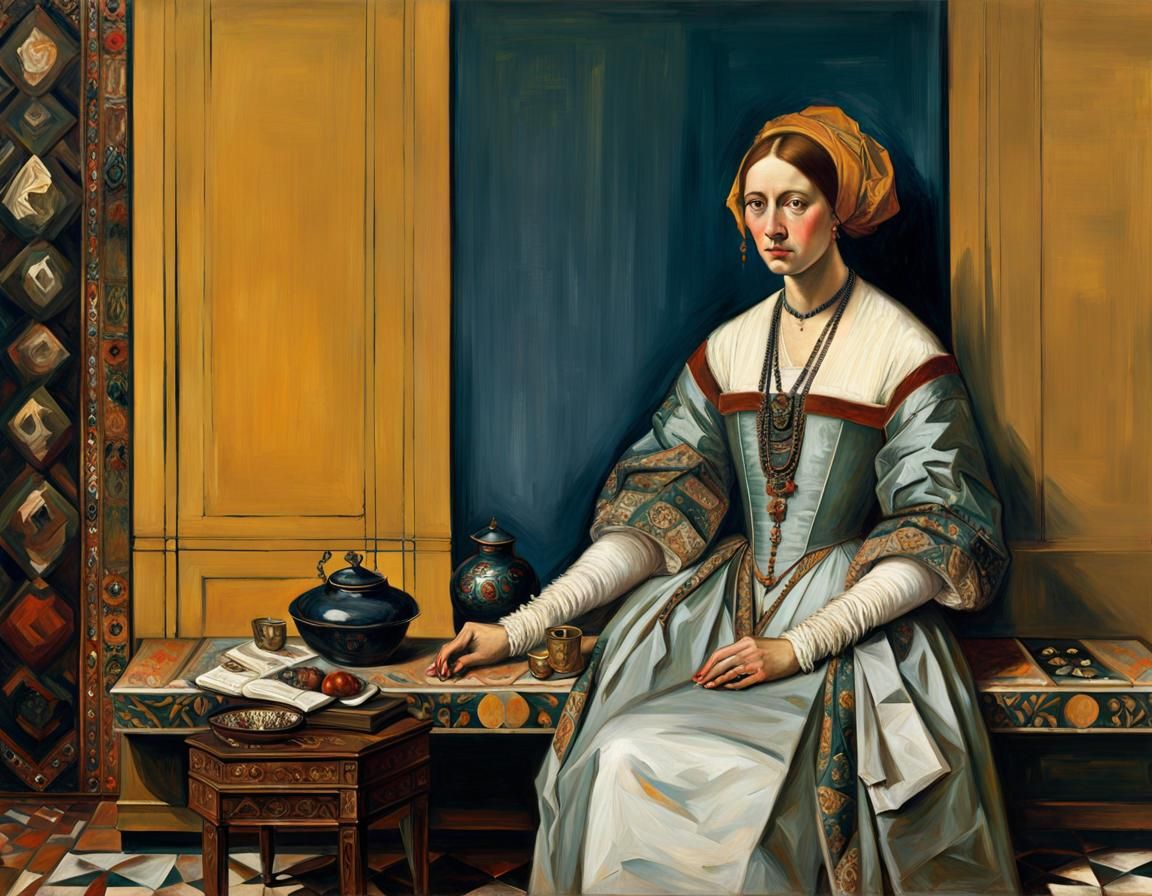 Nostalgic Noblewoman Portrait in Fine Oil Painting