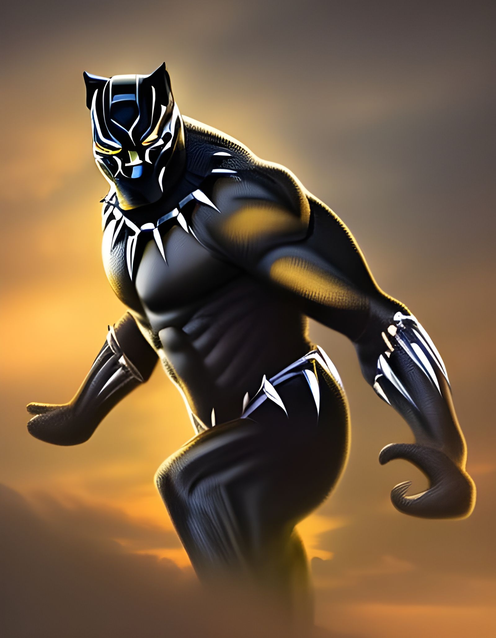 Hyperrealistic Black Panther in Battle at Sunset