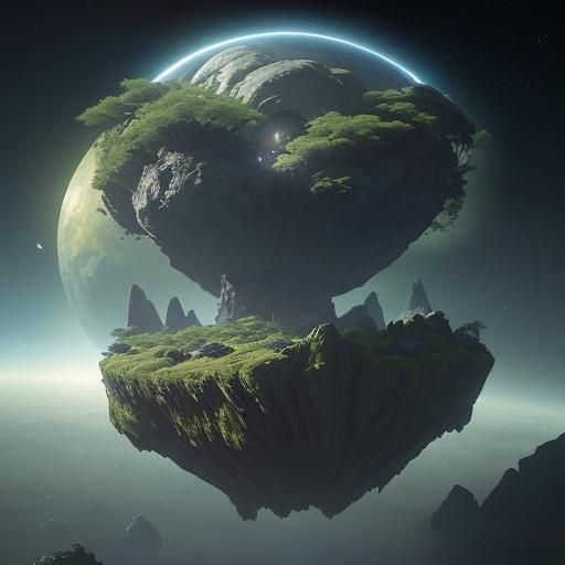 Lush Floating Rock Planet in Sinister Style