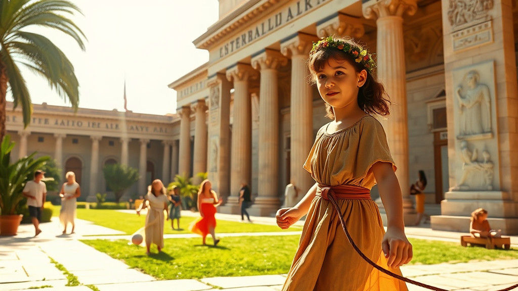 Girl Skipping Rope at Alexandria Library in Classical Realis...