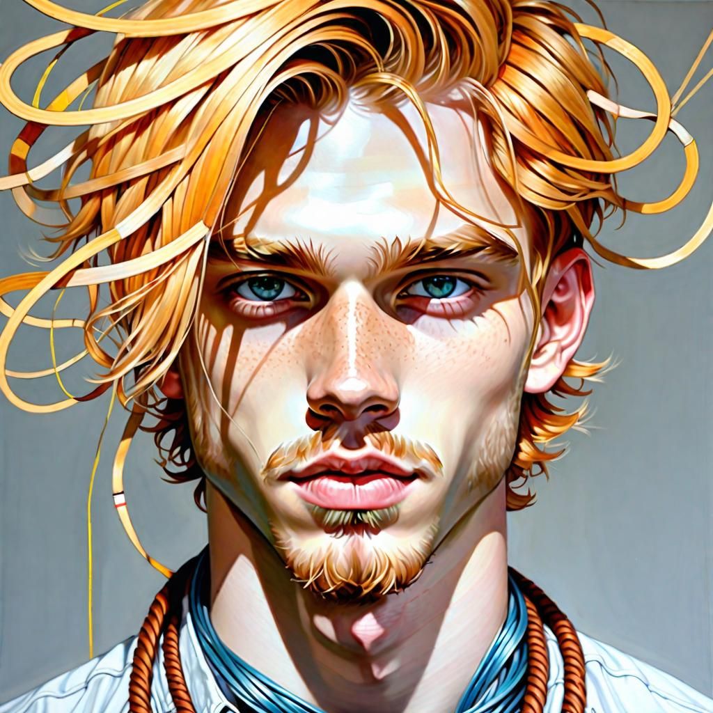 Stylish Young Man with Rope in Alcohol Ink Painting