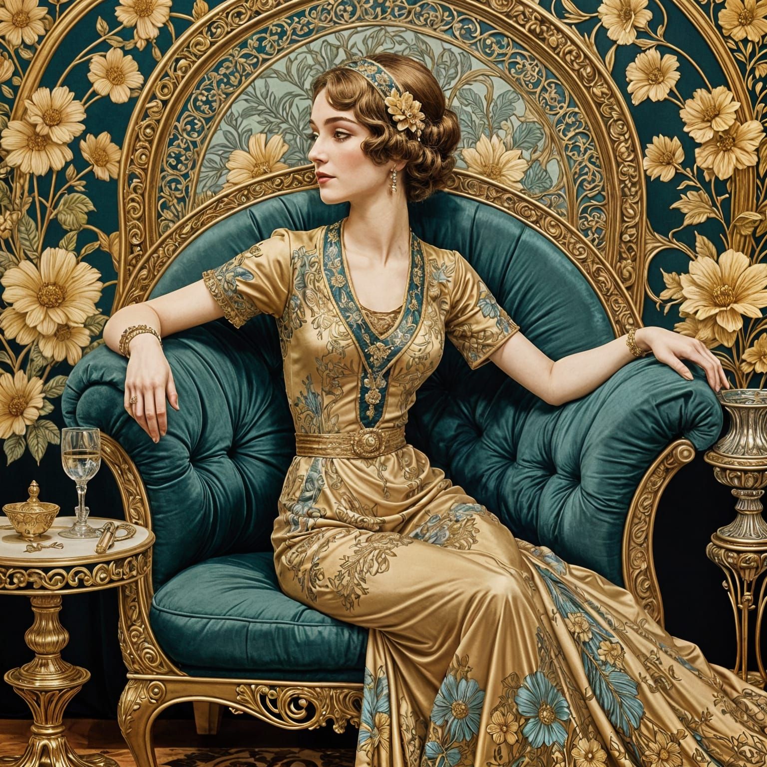 Elegant 1920s Diva in Art Nouveau Setting