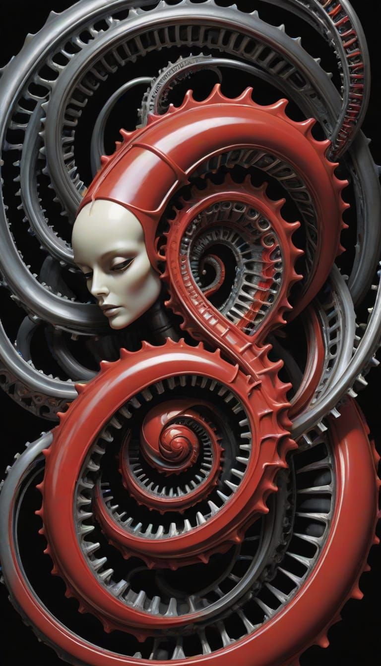 Abstract Swirling Reds in HR Giger Style