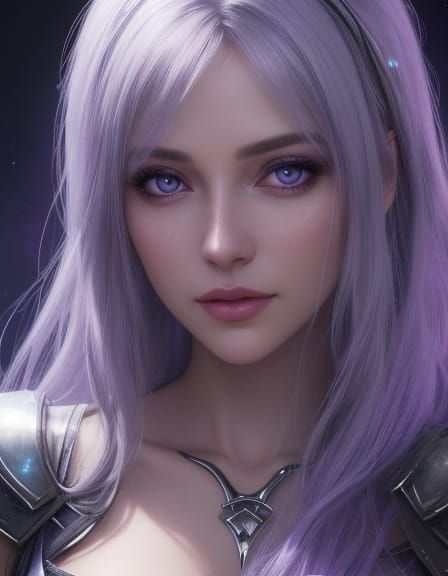 Radiant Woman with Silver Hair in Ethereal Digital Art