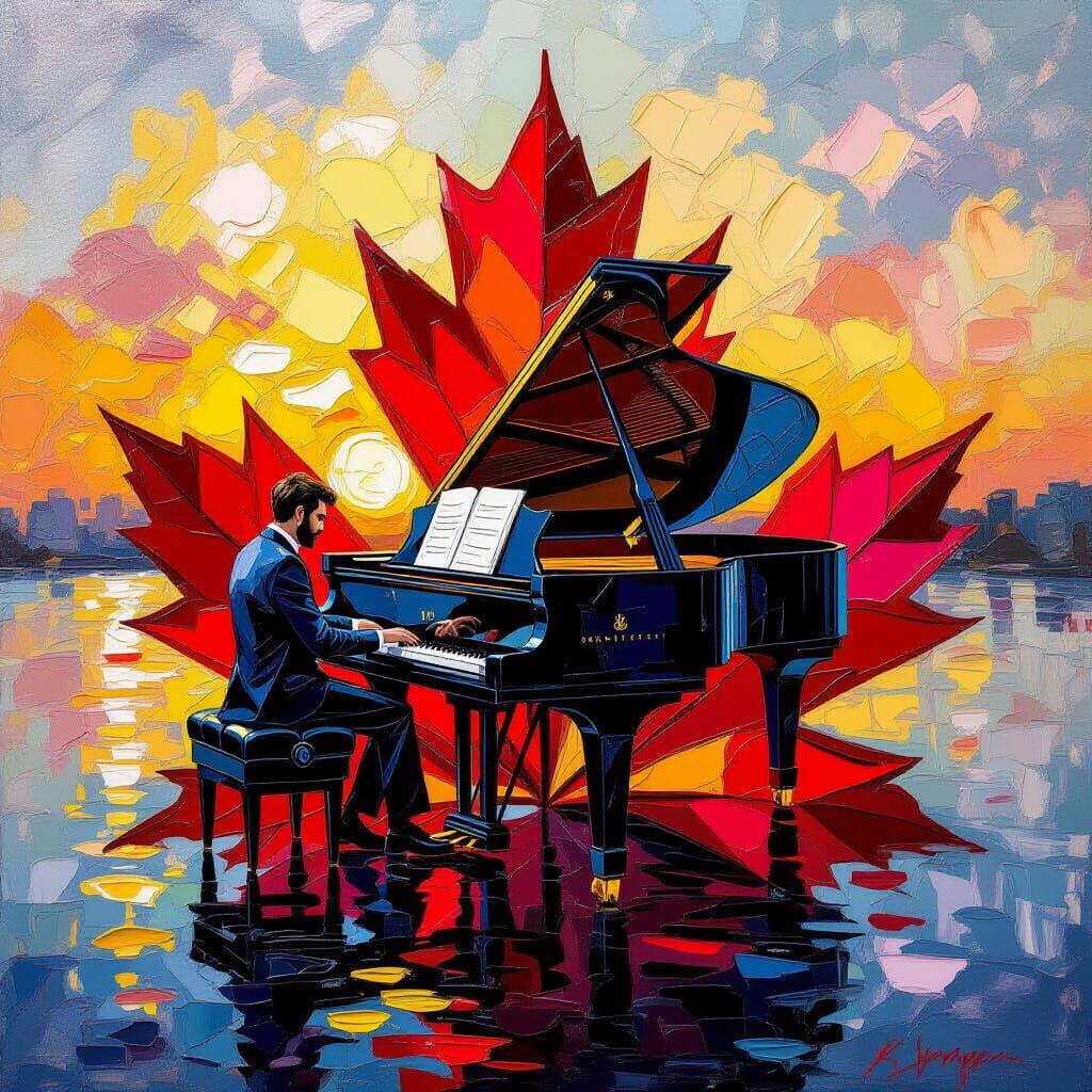 Man Plays Piano on Giant Floating Leaf