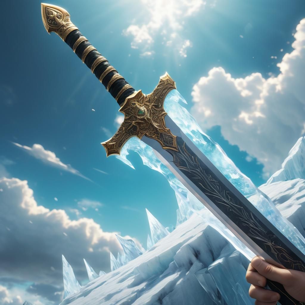 Frozen Sword Rises Through Clouds: Hyper-Realistic Anime Art