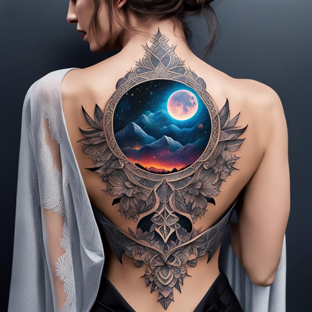 Woman with Tattoo: Hyperrealistic Noir Illustration