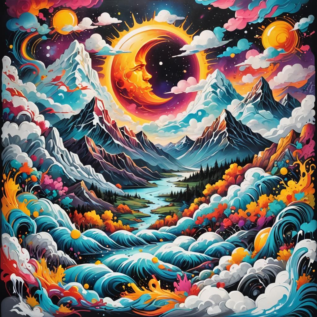 Polychromatic Graffiti Art of Celestial Landscape