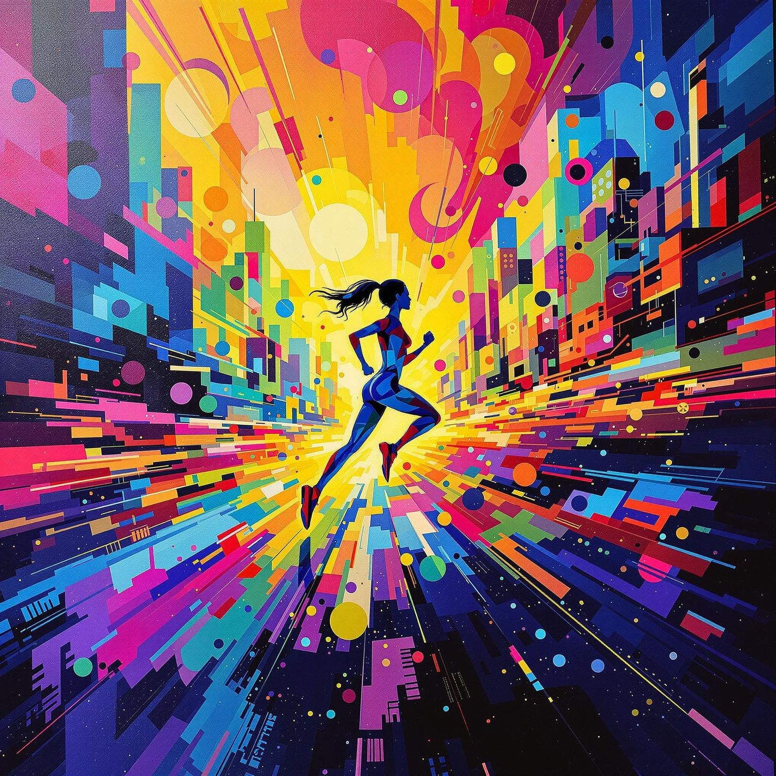 Dazzling Futuristic Cityscape in Visceral, Abstract Expressi...